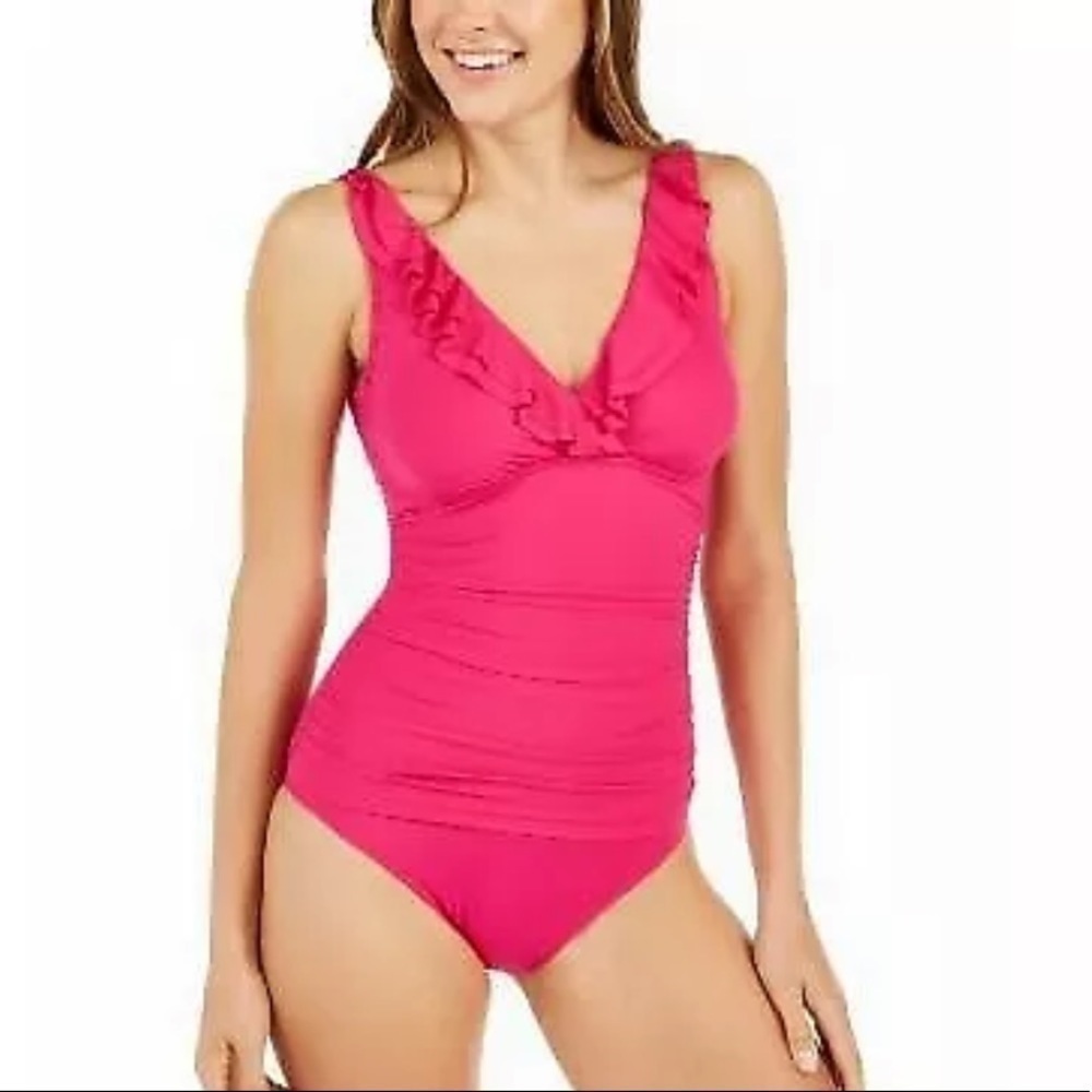 Ralph Lauren Orchid Tummy-Control Underwire Ruffled One-Piece Swimsuit - Picture 3 of 10